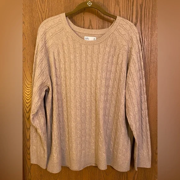 Croft & Barrow Women’s Scoop Neck Cable Knit, Lightweight, LS Sweater. Taupe,2X - Picture 1 of 4